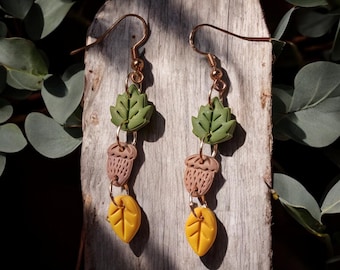 Fall Leaf Autumn Dangly Clay Earrings, Cottagecore Leaf Cute Dangle Lightweight Earrings, Polymer Clay Earrings for Fall, Leaf Camping Gift