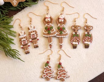 Nutcracker Gingerbread Ballerina Dangle Polymer Clay Christmas Earrings/ Mouse King Winter Holiday Statement Handmade Earrings/Ballet gift