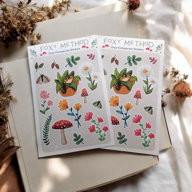 Frog and Floral Sticker Sheet- Cottagecore Journal Planner Stickers ...