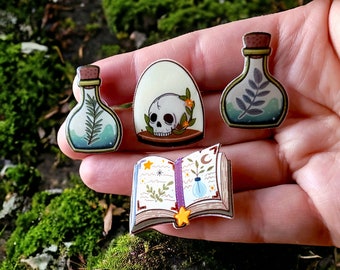 Whimsical Green Witch Resin Pins: Cottagecore Herbology Bookbag Charms