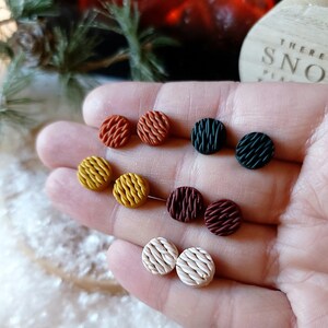 Knitted sweater clay stud earrings, Build your own round textured fall studs earring pack, Cozy winter earrings, Handmade gifts for knitters