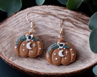 Handmade Floral Pumpkin Clay Earrings| Cottagecore Fall Aesthetic Floral Pumpkin Dangle Earrings| Polymer Clay  Pumpkin Jewelry Gift For Her