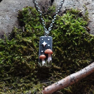 Celestial Mushroom Cottagecore Polymer Clay Pendant necklace, Fairycore Nature Inspired Fungi Jewelry,  Whimsical Green Witch Gifts for Her