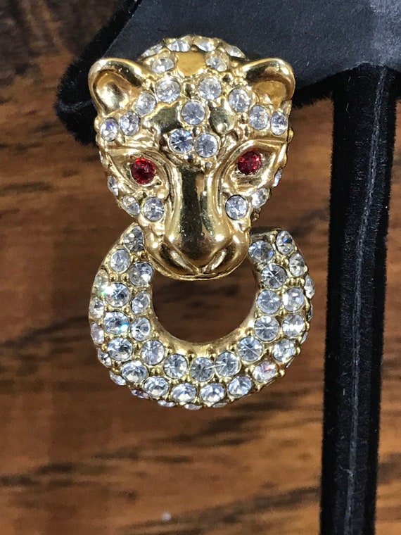 Vintage Roman Signed Rhinestone Leopard Clip Earr… - image 4