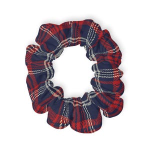 Dark Blue, Red & White Plaid Scrunchie for Effortless Style, Hair Tie, Women&#39;s Accessory, Gift for Her, Hair Band, Hair Elastic