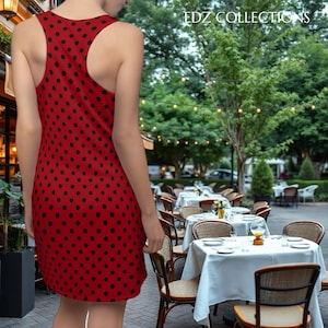 Red & Black Polka Dot Women&#39;s Racerback Dress | Stylish Casual Wear, Red Summer Dress, Beach Outfit, Party Dress, Gift for Her