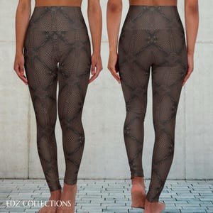 Hoog getailleerde yogalegging met mokka-pythonprint, gothic sportkleding afbeelding 3