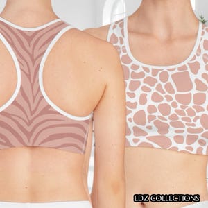 Blush Pink Giraffe Zebra Print Sports Bra, Activewear, Fitness Top, Workout Bra, Gym Apparel, Animal Print Clothing, Unique Fitness Gear