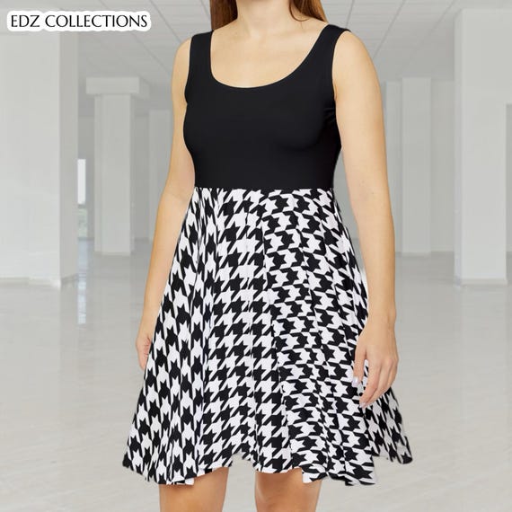 houndstooth skater dress Houndstooth Skater Dress: Black & White Party Day Dress