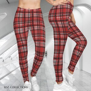 Red and White Plaid Leggings: Christmas Holiday Yoga Apparel