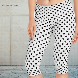 Black Polka Dot Capri Leggings, Stylish Activewear, Casual Gym Pants, Everyday Comfort Leggings, Fashionable Workout, Perfect Gift for Her