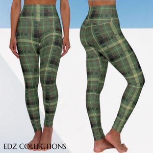 Hunter Green Camo Plaid High Waisted Yoga Leggings - Trendy Activewear for Fitness, Yoga, Gym, Running, and Casual Outfits, Seamless Design