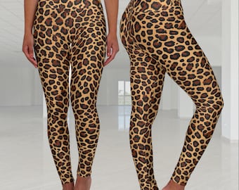 High Waisted Leopard Print Yoga Leggings, Activewear
