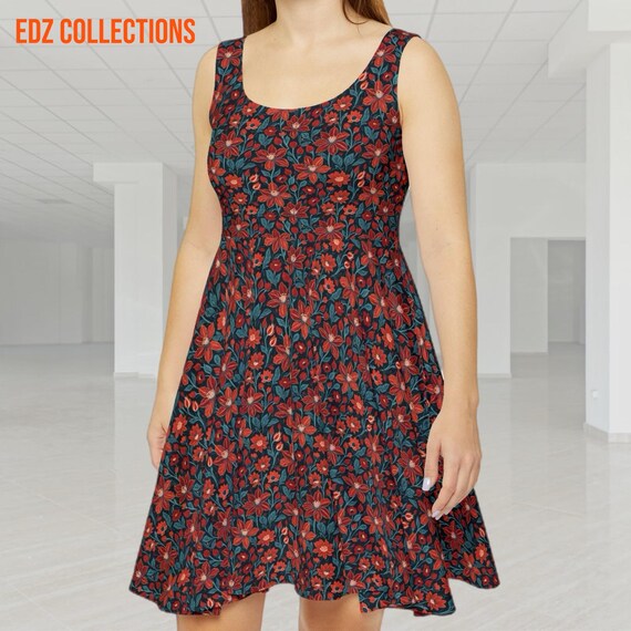 knee length dresses for ladies Patchwork-Picnic Floral Skater Mini-Dress