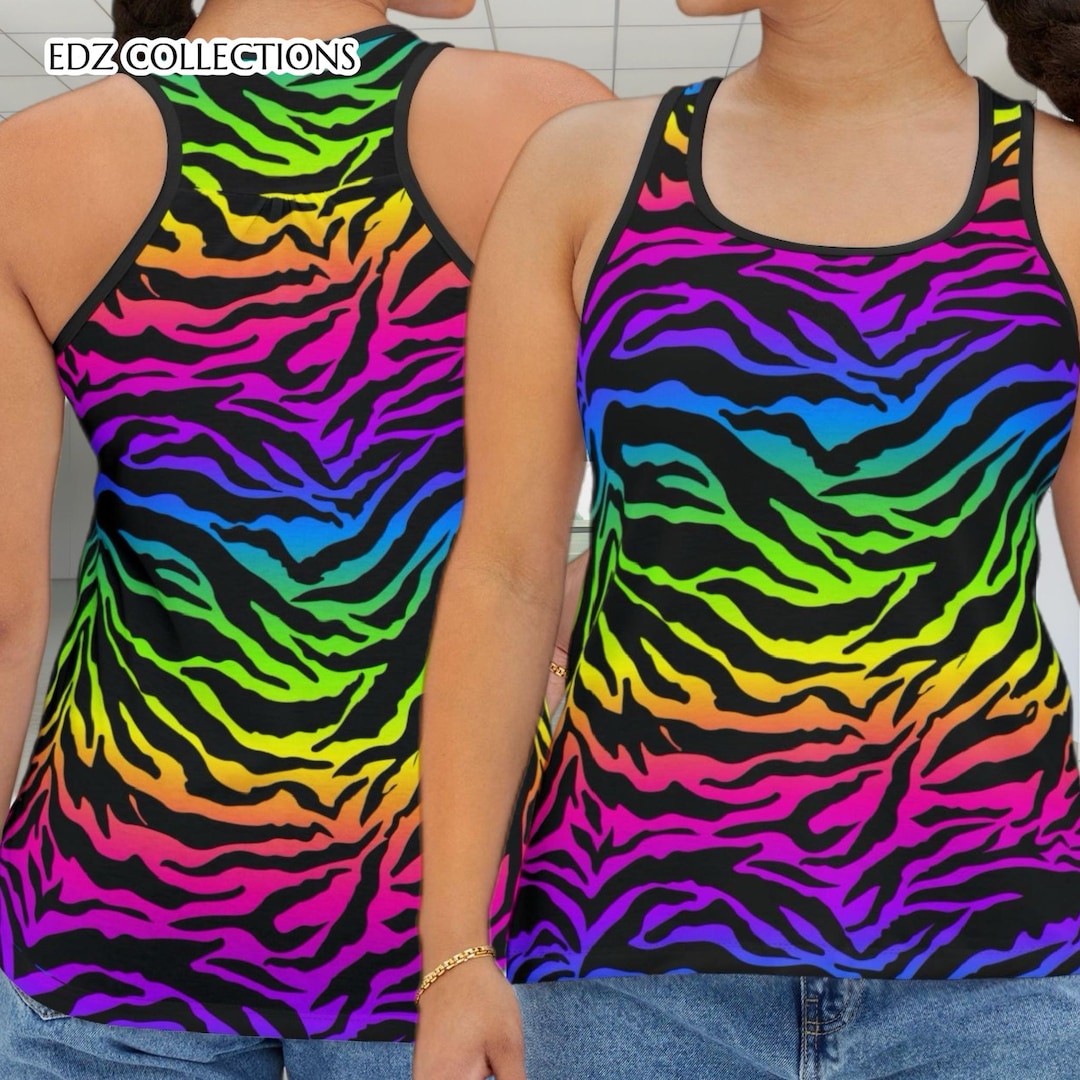 Rainbow Zebra Print Tank Top | Vibrant Festival Clothing - Etsy