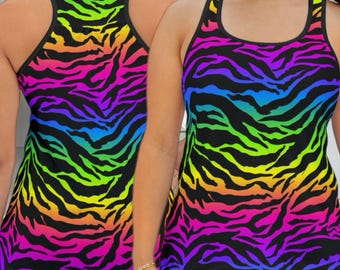Rainbow Zebra Print Tank Top | Vibrant Festival Clothing - Etsy