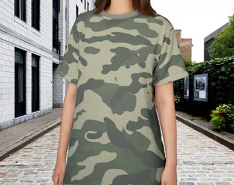 Green Camouflage Cut & Sew Tee: Military Style Polyester T-Shirt