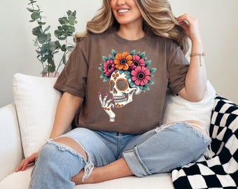 Floral Skull Graphic T-Shirt, Day of the Dead Tee