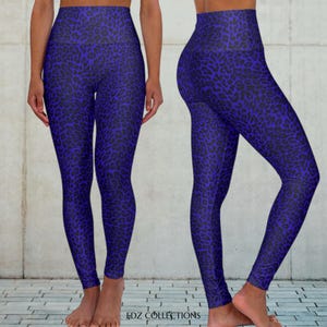 Y2k Electric Grape Purple Leopard Print High Waisted Leggings, Purple Leggings, Animal Print Leggings