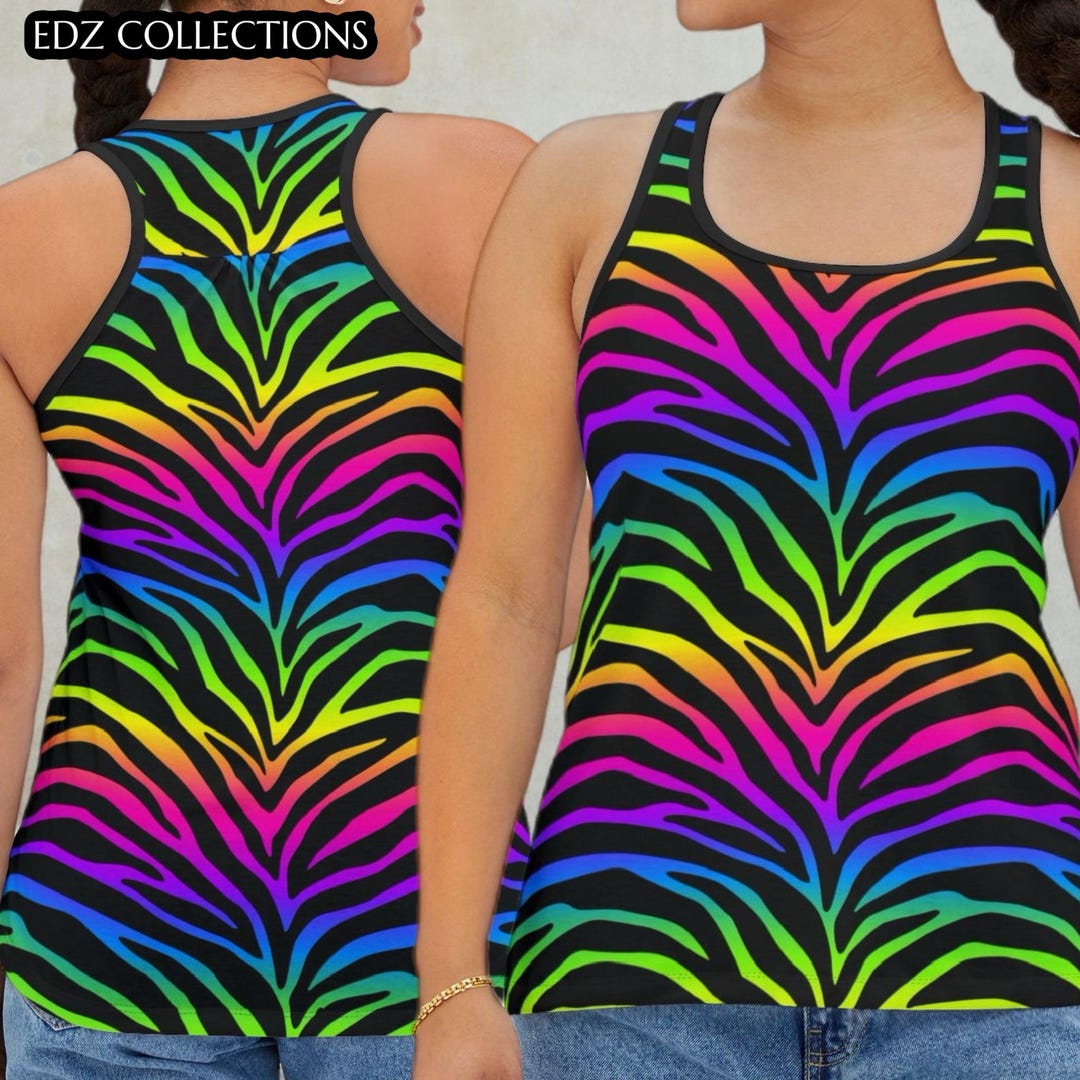 Rainbow Zebra Print Tank Top, Women's Sleeveless Shirt, Pride