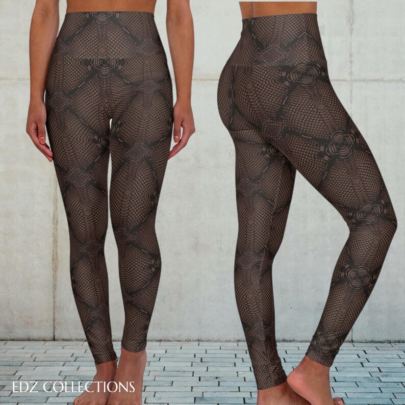 Hoog getailleerde yogalegging met mokka-pythonprint, gothic sportkleding afbeelding 1