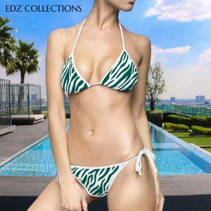 Blauwgroene bikini met zebraprint: gewatteerd badpak voor dames
