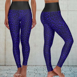 Y2k Electric Grape Purple Leopard Print High Waisted Leggings, Purple Leggings, Animal Print Leggings, Cheetah Print