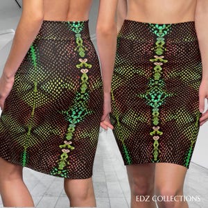 Tropic Venom Snakeskin Print Pencil Skirt, Bodycon Skirt, Date Night Outfit, Evening Dress, Fashion Skirt, Trendy Apparel