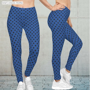 Blue & Black Polka Dot Women's Casual Leggings, Comfortable Workout Leggings, Fashionable Loungewear, Fitness Apparel, Everyday Essentials!