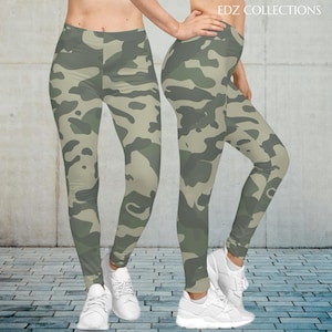 Green Camo Heart Leggings: Women&#39;s Athleisure Yoga Pants