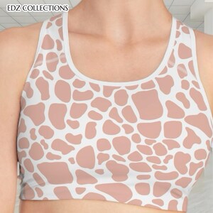 Blush Pink Giraffe Camo Print, Animal Print Activewear, Gym Top, Exercise Bra, Casual Wear, Fitness, Gift for Her, Pink Sports Bra