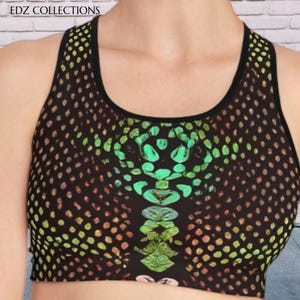 Sujetador deportivo con estampado de serpiente Tropic Venom, top de entrenamiento, ropa deportiva, ropa de gimnasio, sujetador de yoga, ropa deportiva única