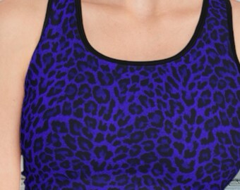 Sutiã esportivo roxo elétrico com estampa de leopardo, Y2k Activewear
