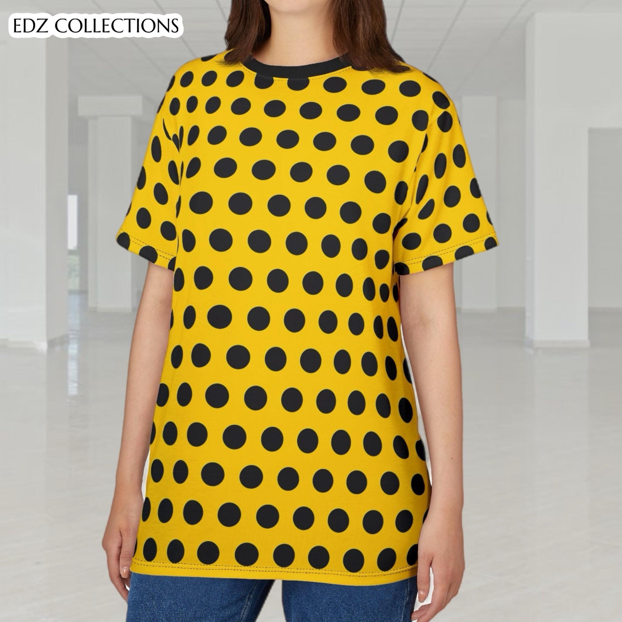 Polka Dot Print T-shirt: Yellow & Black Retro Pop Art Unisex Tee