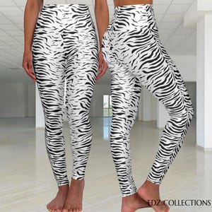 Zina White & Black Zebra High Waisted Print Yoga Leggings | Stretchy Activewear for Fitness, Workout, Fashion, Travel, Gift Idea