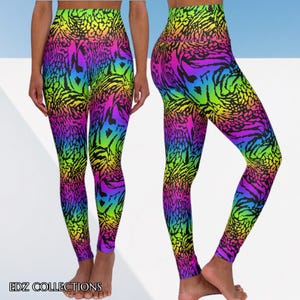 Lebendige Regenbogen Tiger Print Yoga Leggings mit hoher Taille - Animal Print, Bunte Workout Strumpfhose, Gym, Tanz, Yoga, Festival, Athleisure