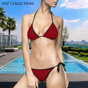 Polka Dot Bikini: Red & Black Swimsuit, Padded Lining