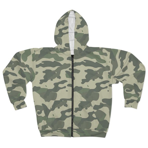 Green Camo Zip Hoodie: Unisex Streetwear With Star Detail - Etsy