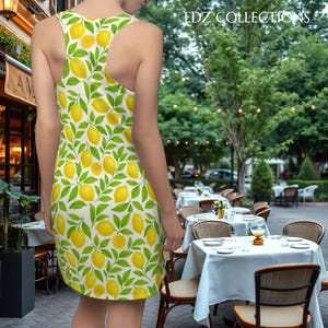 Lemon Print Women&#39;s Racerback Dress, Summer Dress, Casual Fashion, Beach Outfit, Vacation Wear, Gift for Her