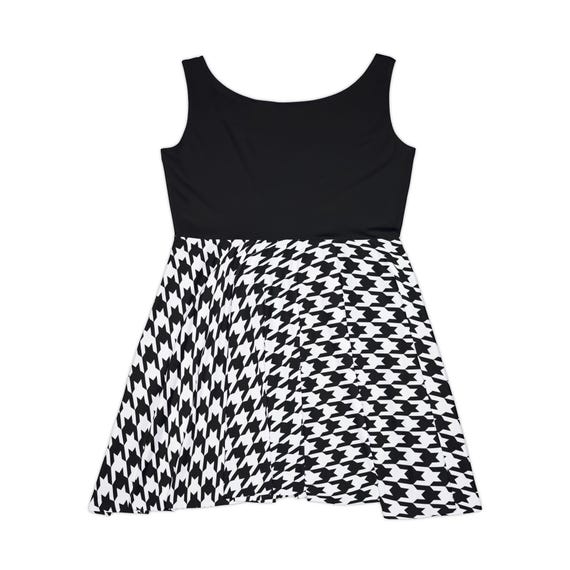 houndstooth skater dress Houndstooth Skater Dress: Black & White Party Day Dress