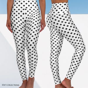 Black Polka Dot High Waisted Leggings, Activewear, Yoga, Fitness Apparel, Workout Gear, Athleisure, Trendy Leggings
