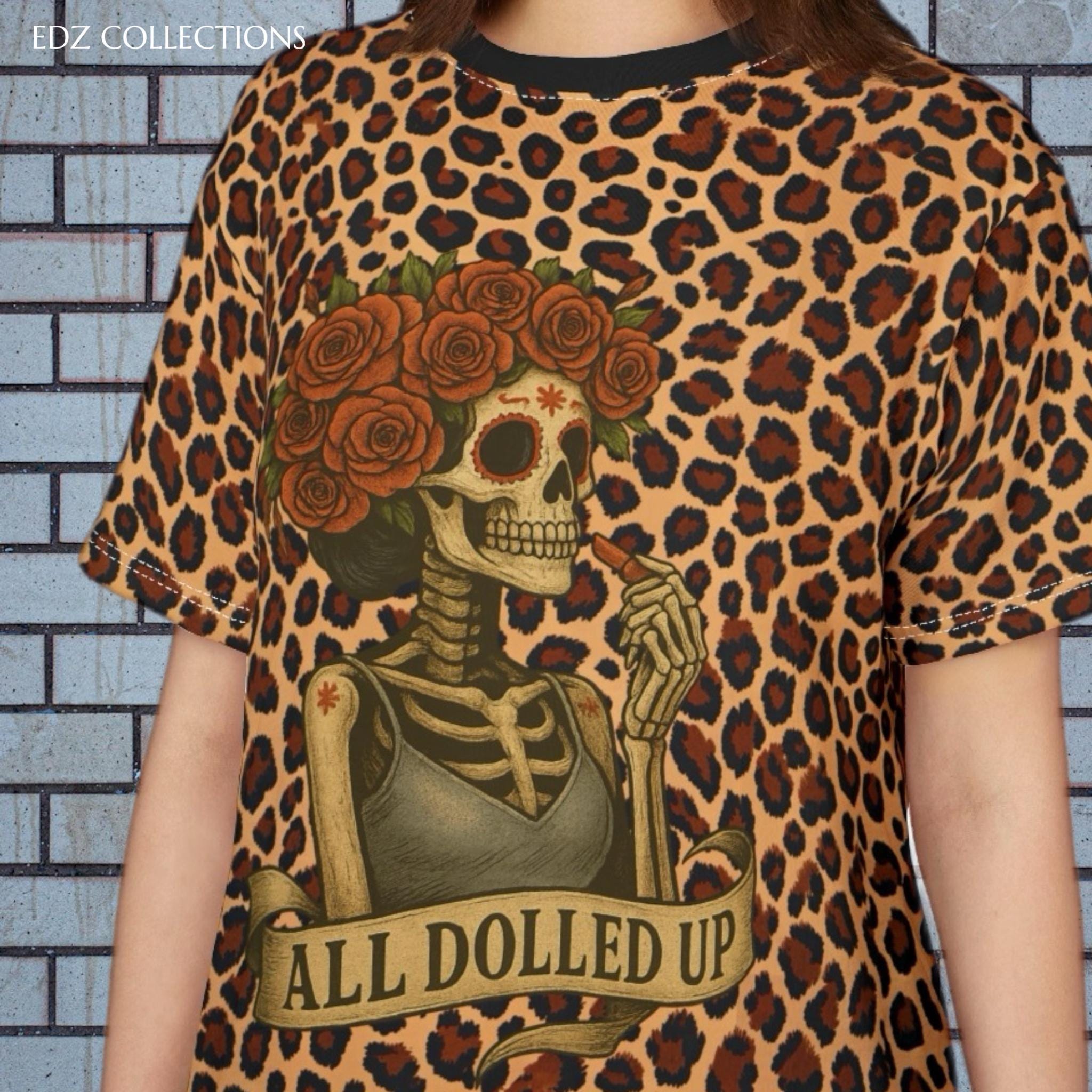 Leopard Print Skull & Roses Tee: Edgy Unisex Graphic Shirt - Etsy