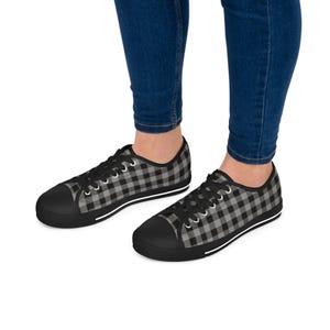 Buffalo Plaid Low Top Sneakers: Women&#39;s Gray Gingham Canvas Shoes