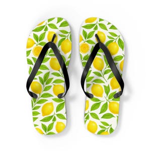 Lemon Pattern Flip Flops, Summer Footwear, Vacation Sandals, Beachwear, Pool Slides, Outdoor Sun Accessories