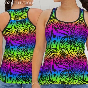Rainbow Tiger Print Tank Top: Vibrant Festival Beach Cover-Up