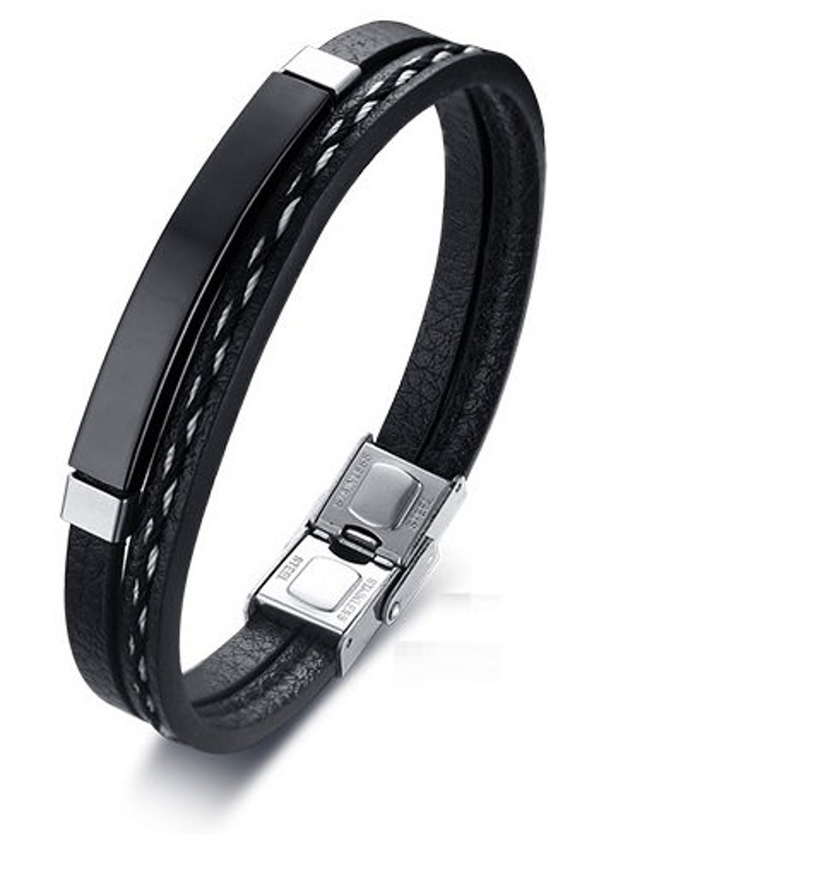 Stainless Steel Leather Breaded Bracelet TRENDY Fashionable | Etsy