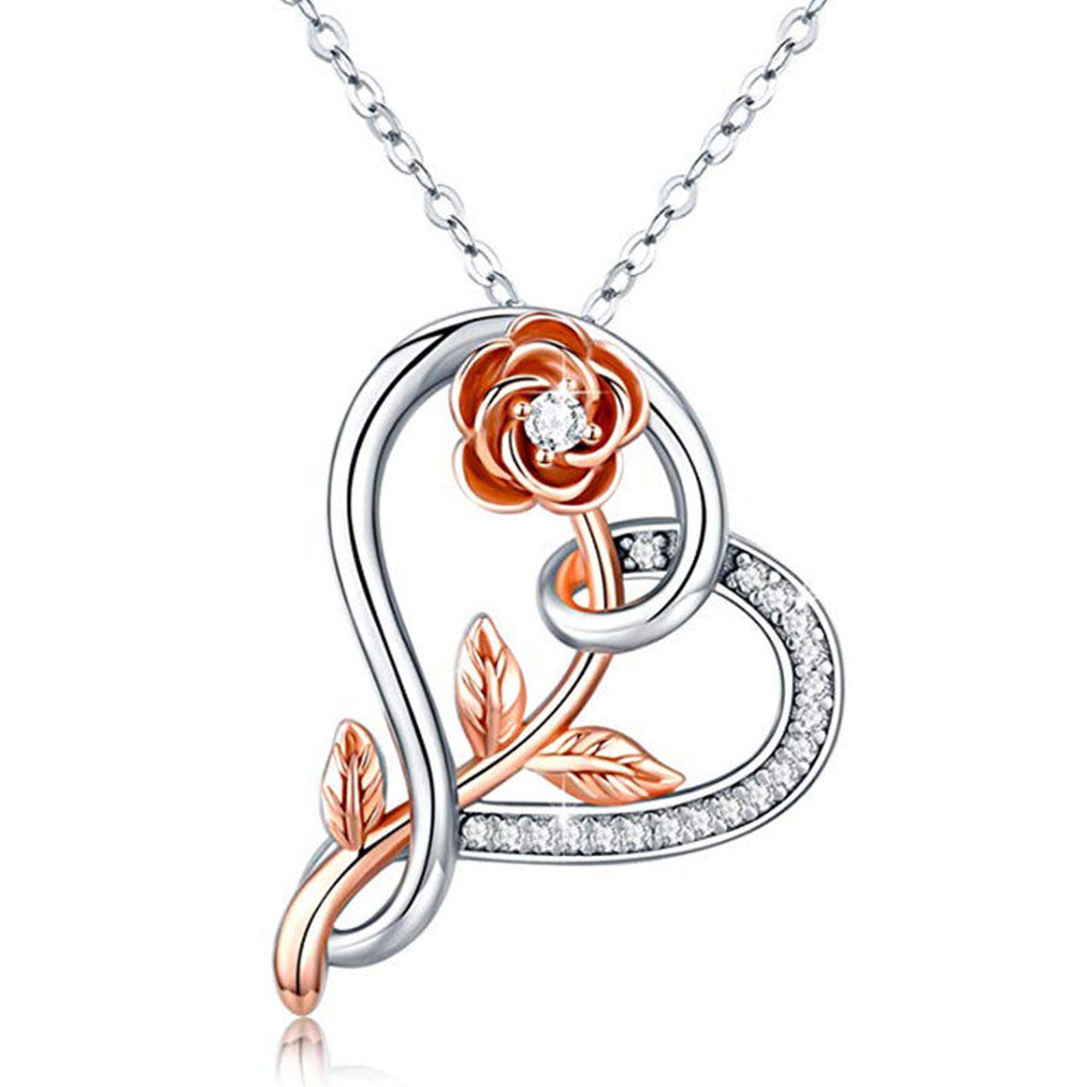 Heart Pendant With Rose Flower Necklace With Zircon Stone in a - Etsy