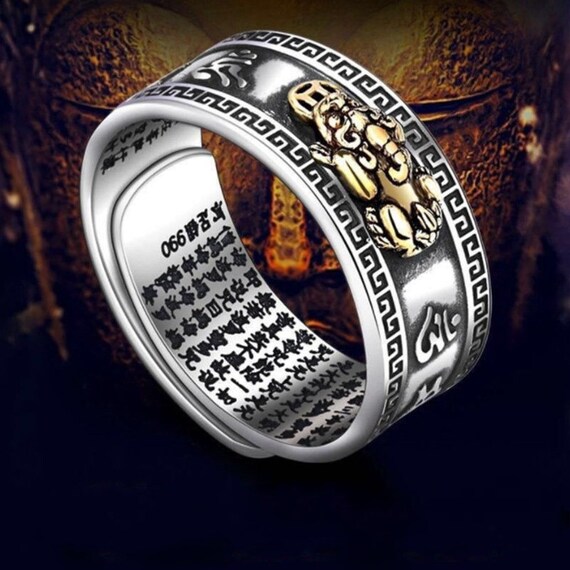 Boîte d'ajout de couleur argent Bague chinoise Feng Shui Pixiu