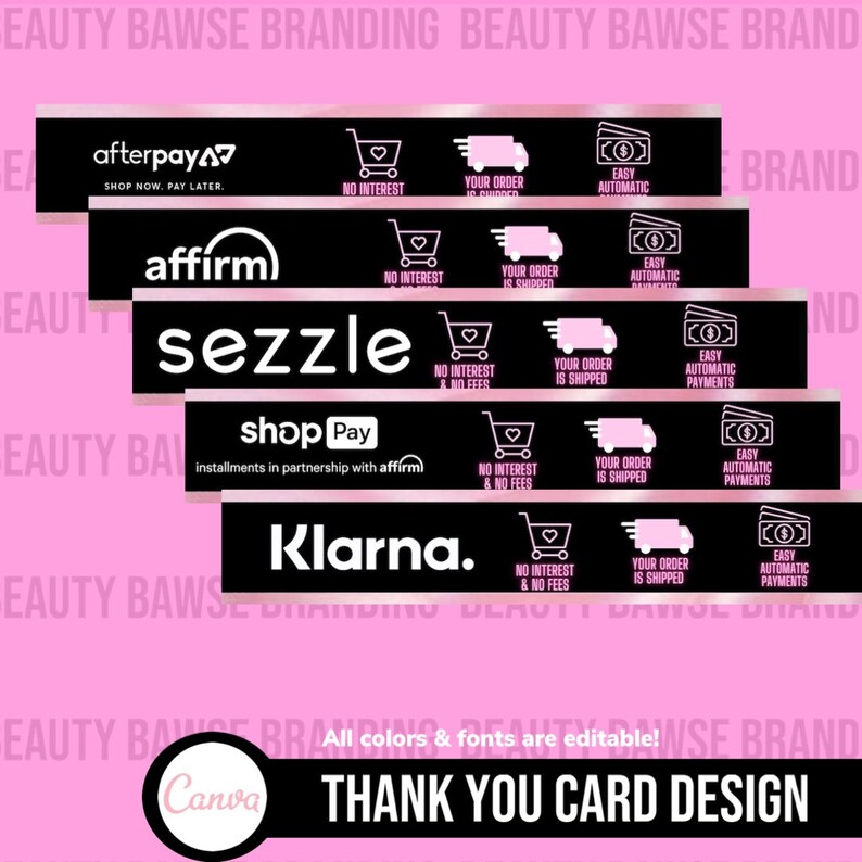 DIY PAYMENT BANNERS, Canva templates, klarna, sezzle, Quadpay, zip, web banners, afterpay template, website banner 