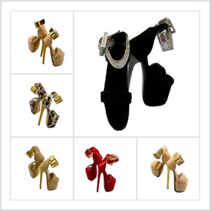 Stiletto Sandal ankle Strap Shoes for Fashion Royalty Nuface Lovetones Barbie made to move and similar 1/6 scale dolls